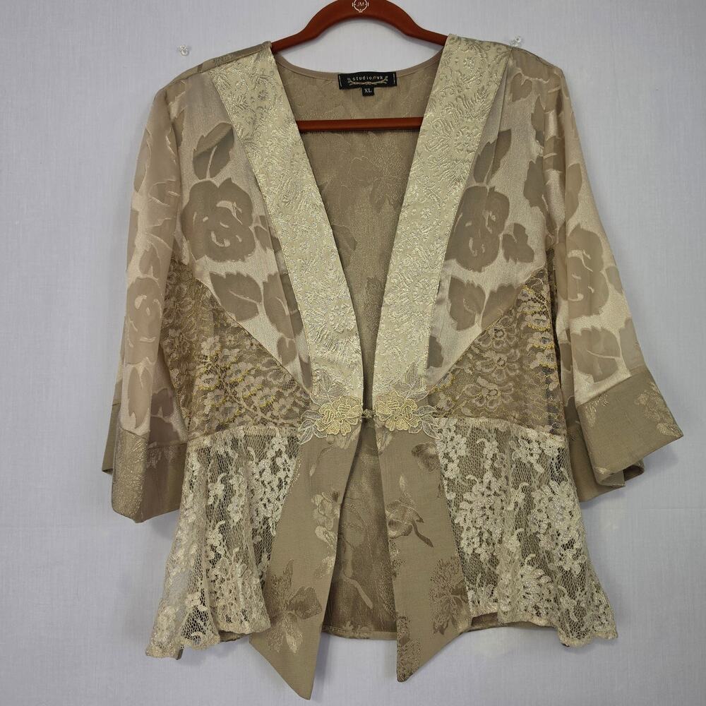 Vintage Y2K Floral Mixed Print Kimono Jacket size XL Artsy Boho Romantic USA